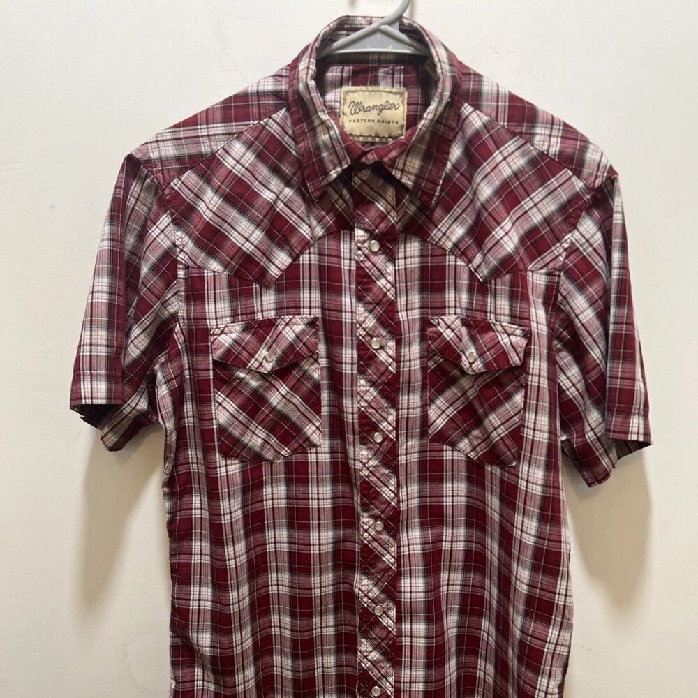 Wrangler Premium Pearl Snap S/S Men's Size Med Cowboy Shirt Red White